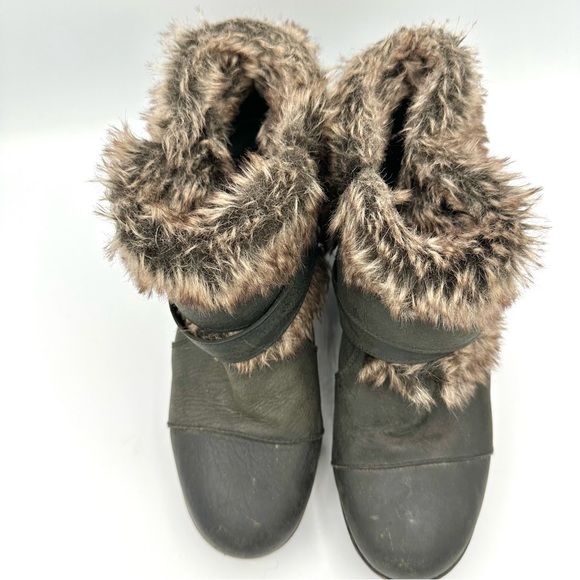 SOREL Joan Of Arctic Faux Fur Trim Wrap Strappy Wedge Convertible boots leather - Picture 3 of 11